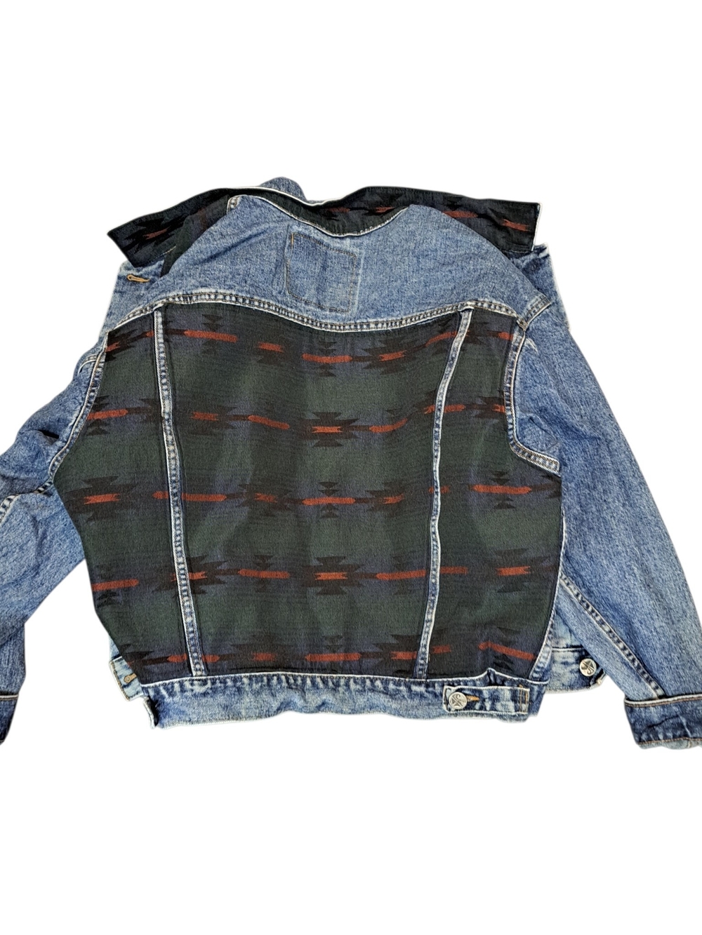 Levi’s Vintage XL Denim Trucker Jacket Southwestern Aztec Fabric Panels 70598 - Picture 5 of 14